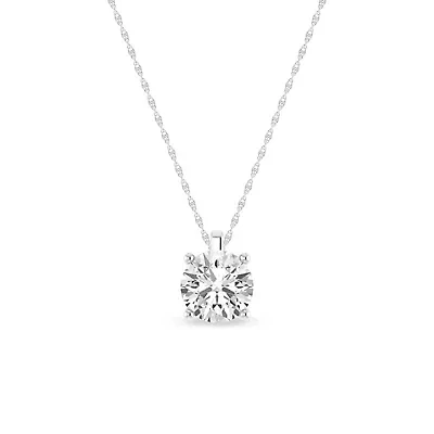 1/4 Ct.tw Round Cut Natural Diamond Solitaire Pendant with 18" Chain Necklace in 925 Sterling Silver
