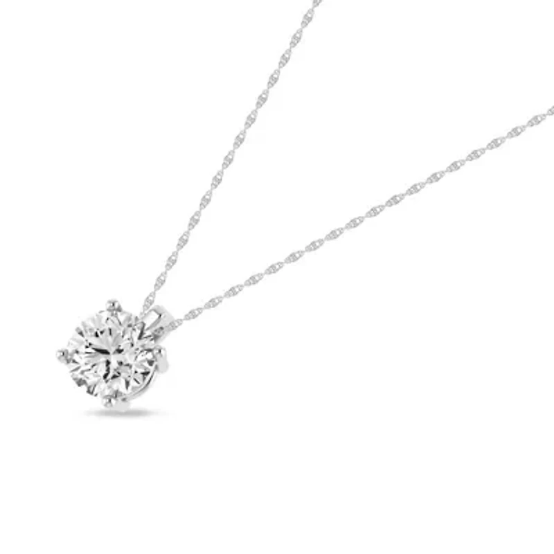 1/4 Ct.tw Round Cut Natural Diamond Solitaire Pendant with 18" Chain Necklace in 925 Sterling Silver