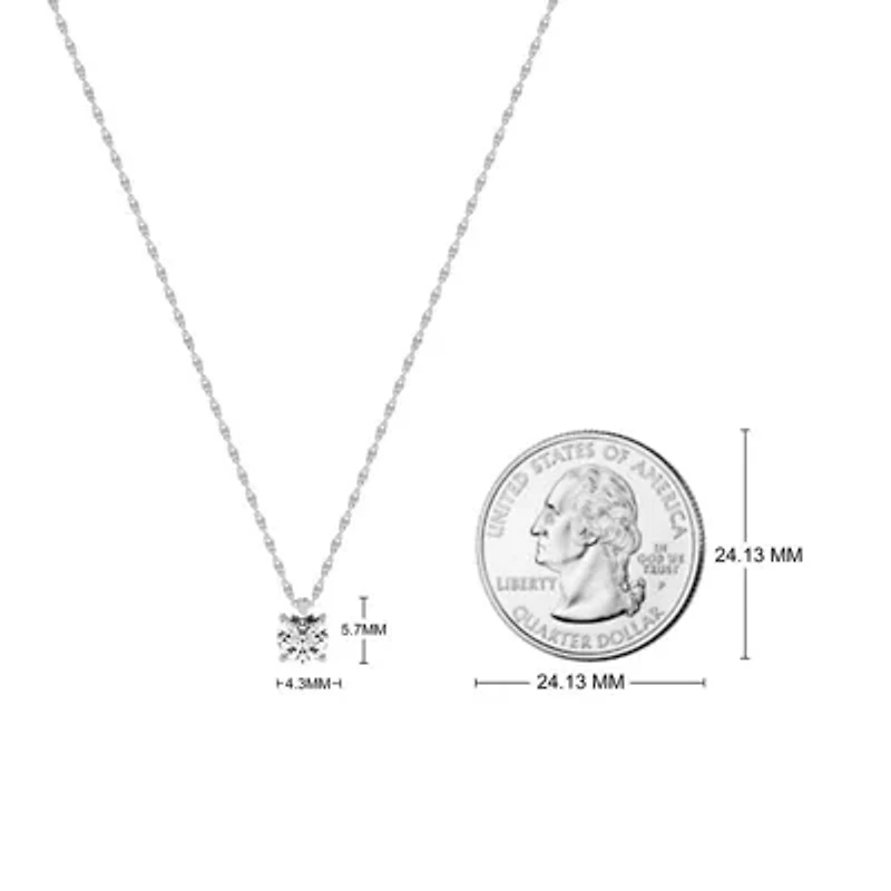 1/4 Ct.tw Round Cut Natural Diamond Solitaire Pendant with 18" Chain Necklace in 925 Sterling Silver