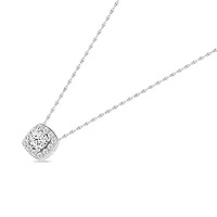 0.15 Ct.tw Round Cut Natural Diamond Halo Pendant Necklace with 18" inch Chain in 925 Sterling Silver