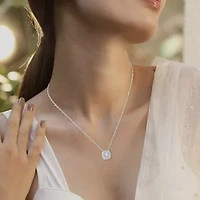 0.15 Ct.tw Round Cut Natural Diamond Halo Pendant Necklace with 18" inch Chain in 925 Sterling Silver