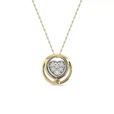 Love Heart Pendant 1/5 Cttw Natural Diamond with 18" Rope Chain 925 Silver Yellow Plated
