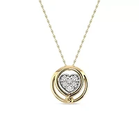 Love Heart Pendant 1/5 Cttw Natural Diamond with 18" Rope Chain 925 Silver Yellow Plated