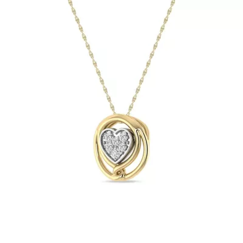 Love Heart Pendant 1/5 Cttw Natural Diamond with 18" Rope Chain 925 Silver Yellow Plated