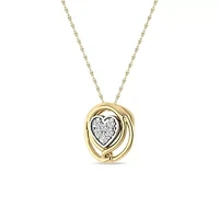 Love Heart Pendant 1/5 Cttw Natural Diamond with 18" Rope Chain 925 Silver Yellow Plated