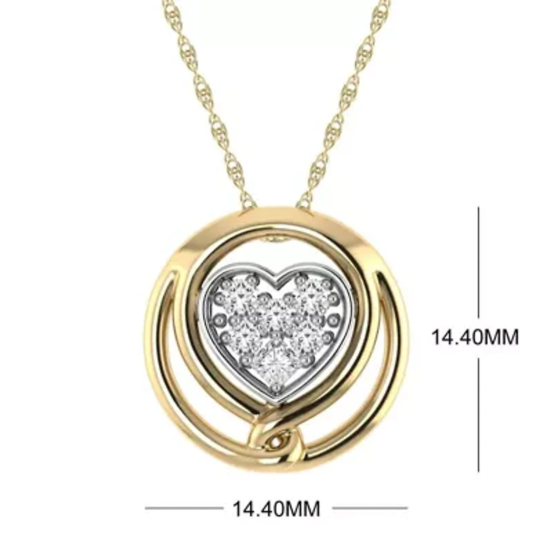 Love Heart Pendant 1/5 Cttw Natural Diamond with 18" Rope Chain 925 Silver Yellow Plated