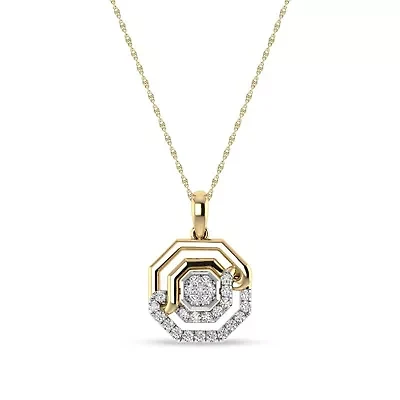1/4 Cttw Natural Diamond Hexagon Shape Pendant with 18" Rope Chain in 925 Silver Yellow Plated
