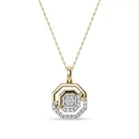 1/4 Cttw Natural Diamond Hexagon Shape Pendant with 18" Rope Chain in 925 Silver Yellow Plated