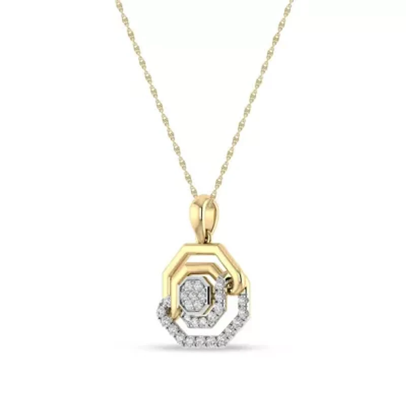 1/4 Cttw Natural Diamond Hexagon Shape Pendant with 18" Rope Chain in 925 Silver Yellow Plated