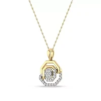 1/4 Cttw Natural Diamond Hexagon Shape Pendant with 18" Rope Chain in 925 Silver Yellow Plated