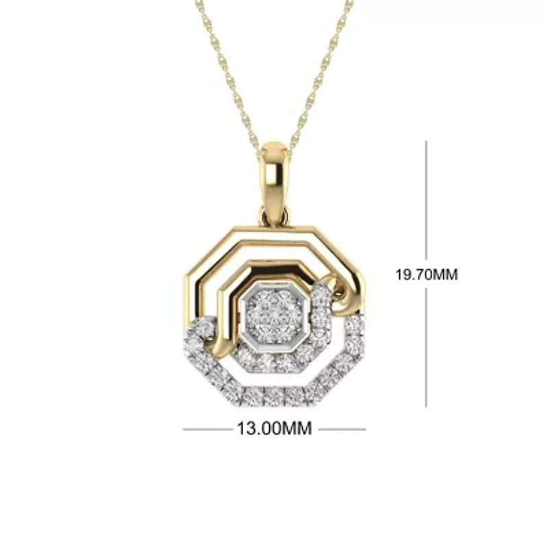 1/4 Cttw Natural Diamond Hexagon Shape Pendant with 18" Rope Chain in 925 Silver Yellow Plated