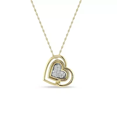 1/10 Ct.tw Natural Diamond Double Heart Pendant with 18" inch Chain Necklace in 925 Silver Yellow Plated