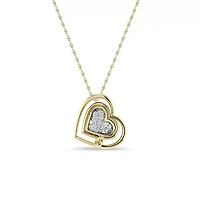 1/10 Ct.tw Natural Diamond Double Heart Pendant with 18" inch Chain Necklace in 925 Silver Yellow Plated