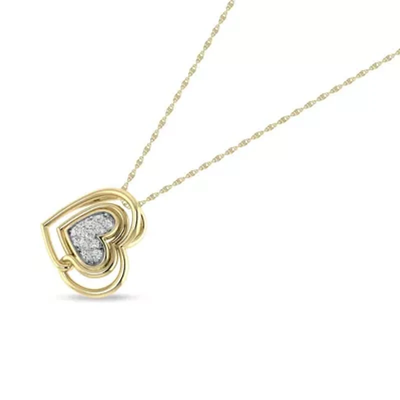 1/10 Ct.tw Natural Diamond Double Heart Pendant with 18" inch Chain Necklace in 925 Silver Yellow Plated