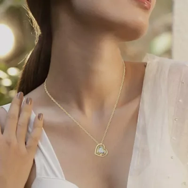 1/10 Ct.tw Natural Diamond Double Heart Pendant with 18" inch Chain Necklace in 925 Silver Yellow Plated