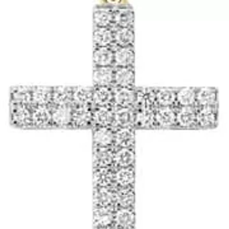 Lab Created 1/2 Cttw Round Cut Lab-Grown Diamond Cross Pendant in 14K Yellow Gold