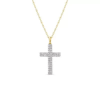 Lab Created 1/2 Cttw Round Cut Lab-Grown Diamond Cross Pendant in 14K Yellow Gold