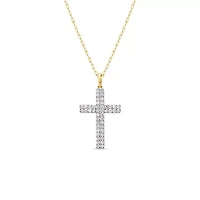 Lab Created 1/2 Cttw Round Cut Lab-Grown Diamond Cross Pendant in 14K Yellow Gold