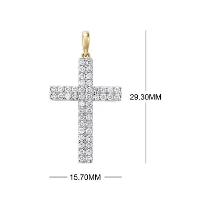 Lab Created 1/2 Cttw Round Cut Lab-Grown Diamond Cross Pendant in 14K Yellow Gold