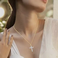 Lab Created 1/2 Cttw Round Cut Lab-Grown Diamond Cross Pendant in 14K Yellow Gold