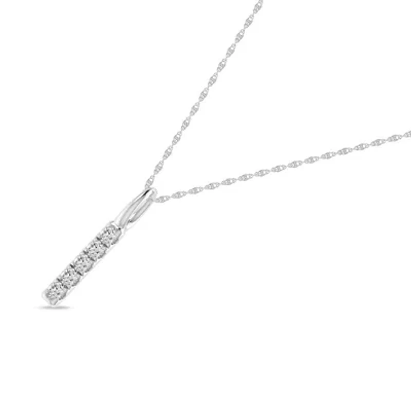 0.07 Ct.tw Round Cut Natural Diamond Minimalist Bar Shape Pendant for Womens with 18" inch Chain in 925 Sterling Silver