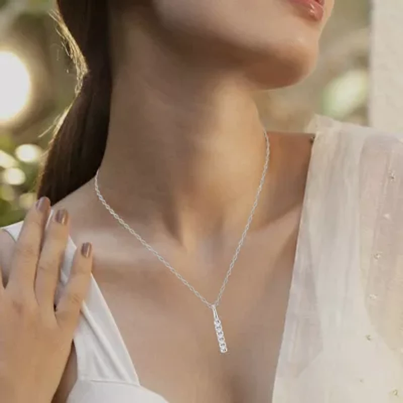 0.07 Ct.tw Round Cut Natural Diamond Minimalist Bar Shape Pendant for Womens with 18" inch Chain in 925 Sterling Silver