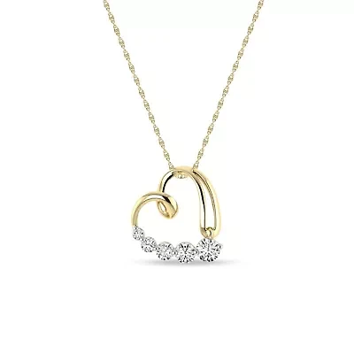 1/3 Ct.tw Round Cut Natural Diamond Journey Heart Pendant Necklace with 18" Chain in 925 Silver Yellow Plated