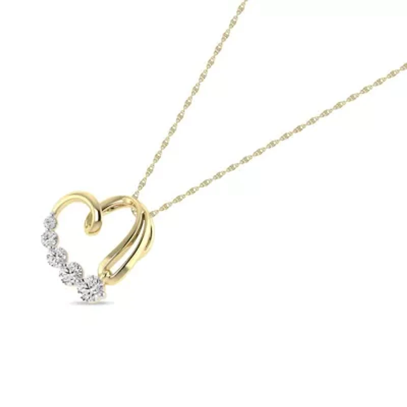 1/3 Ct.tw Round Cut Natural Diamond Journey Heart Pendant Necklace with 18" Chain in 925 Silver Yellow Plated