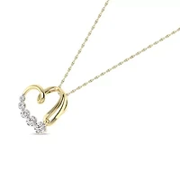 1/3 Ct.tw Round Cut Natural Diamond Journey Heart Pendant Necklace with 18" Chain in 925 Silver Yellow Plated