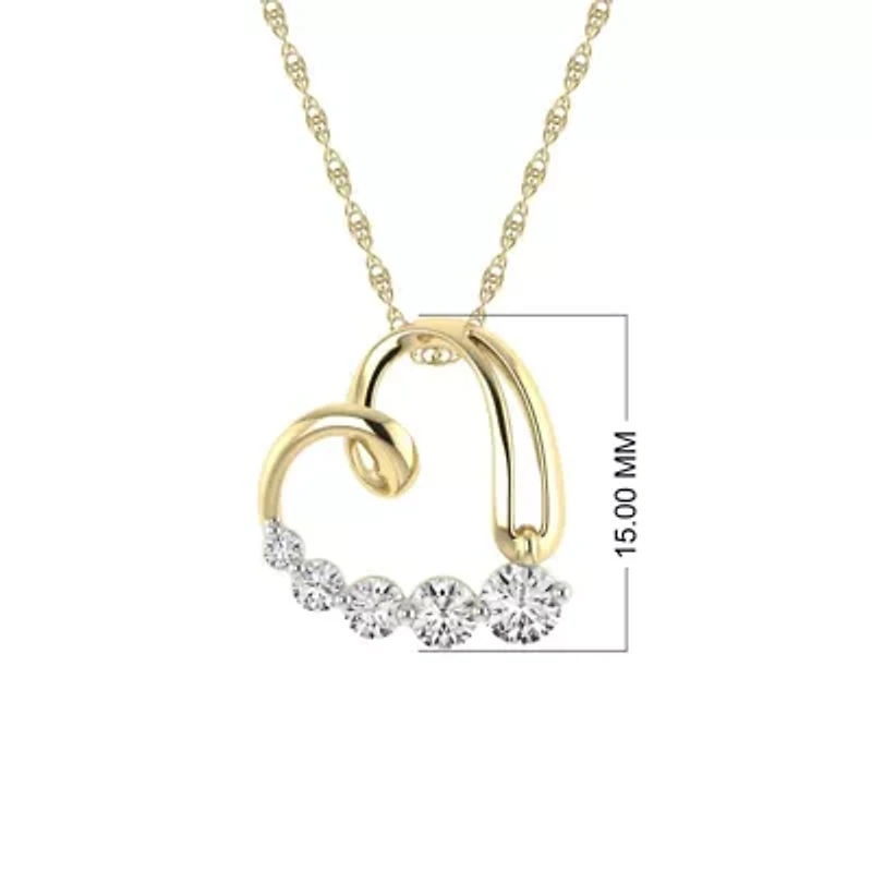 1/3 Ct.tw Round Cut Natural Diamond Journey Heart Pendant Necklace with 18" Chain in 925 Silver Yellow Plated