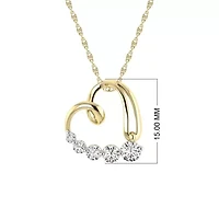 1/3 Ct.tw Round Cut Natural Diamond Journey Heart Pendant Necklace with 18" Chain in 925 Silver Yellow Plated