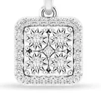 0.08 Ct.tw Round Cut Natural Diamond Square Shape Pendant with 18" inch Chain Necklace in 925 Sterling Silver