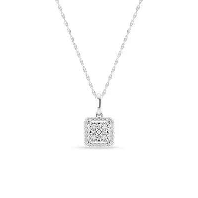 0.08 Ct.tw Round Cut Natural Diamond Square Shape Pendant with 18" inch Chain Necklace in 925 Sterling Silver