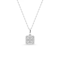 0.08 Ct.tw Round Cut Natural Diamond Square Shape Pendant with 18" inch Chain Necklace in 925 Sterling Silver