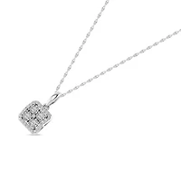 0.08 Ct.tw Round Cut Natural Diamond Square Shape Pendant with 18" inch Chain Necklace in 925 Sterling Silver