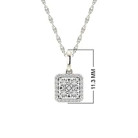 0.08 Ct.tw Round Cut Natural Diamond Square Shape Pendant with 18" inch Chain Necklace in 925 Sterling Silver