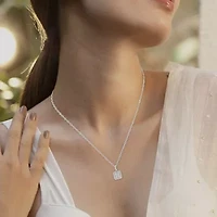 0.08 Ct.tw Round Cut Natural Diamond Square Shape Pendant with 18" inch Chain Necklace in 925 Sterling Silver