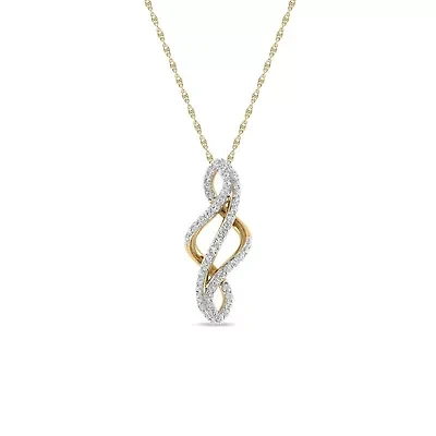 0.15 Ct.tw Round Cut Natural Diamond Unique Wedding Pendant Necklace with 18" inch Chain in 925 Silver Yellow Plated