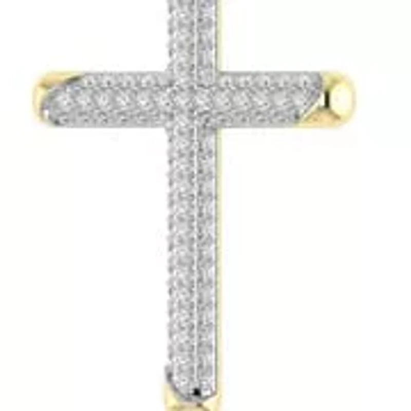 1/2 Cttw Natural Diamond Cross Pendant in 10K Yellow Gold with 18" Cable Chain