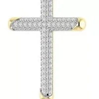 1/2 Cttw Natural Diamond Cross Pendant in 10K Yellow Gold with 18" Cable Chain