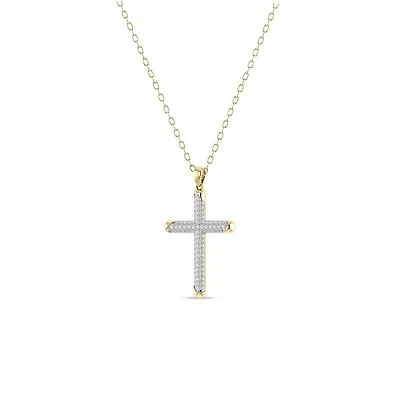 1/2 Cttw Natural Diamond Cross Pendant in 10K Yellow Gold with 18" Cable Chain