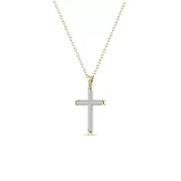 1/2 Cttw Natural Diamond Cross Pendant in 10K Yellow Gold with 18" Cable Chain