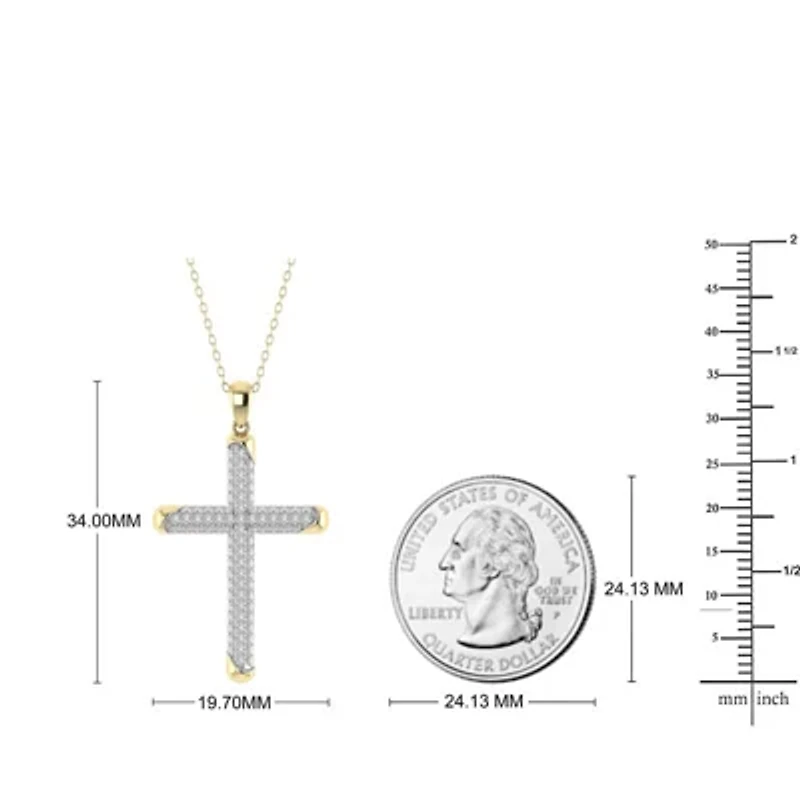 1/2 Cttw Natural Diamond Cross Pendant in 10K Yellow Gold with 18" Cable Chain