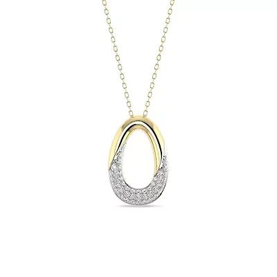 1/7 Cttw Round Cut Natural Diamond Open Pear Shape Pendant with 18" Cable Chain in 10K Yellow Gold