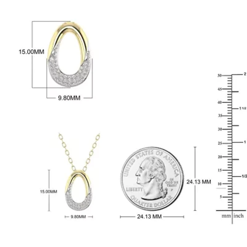 1/7 Cttw Round Cut Natural Diamond Open Pear Shape Pendant with 18" Cable Chain in 10K Yellow Gold
