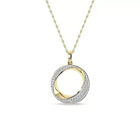1/3 Ct.tw Round Cut Natural Diamond Open Circle Shape Pendant Necklace with 18" inch Chain in 925 Silver Yellow Plated
