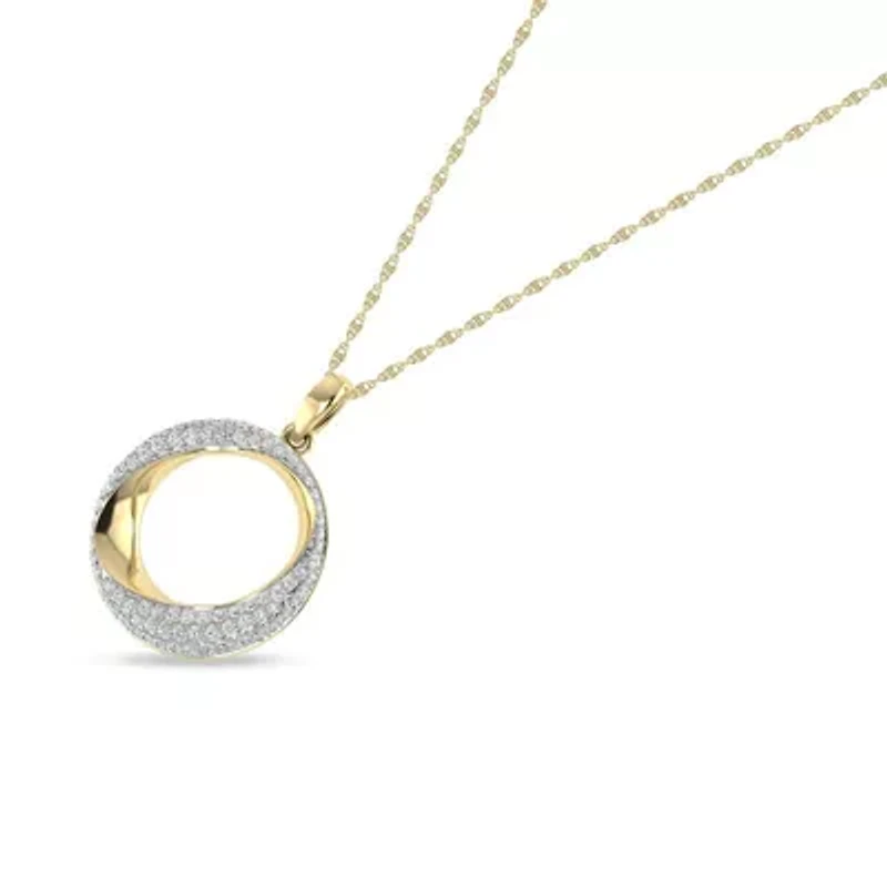1/3 Ct.tw Round Cut Natural Diamond Open Circle Shape Pendant Necklace with 18" inch Chain in 925 Silver Yellow Plated