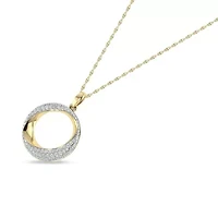 1/3 Ct.tw Round Cut Natural Diamond Open Circle Shape Pendant Necklace with 18" inch Chain in 925 Silver Yellow Plated