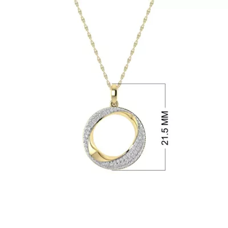 1/3 Ct.tw Round Cut Natural Diamond Open Circle Shape Pendant Necklace with 18" inch Chain in 925 Silver Yellow Plated