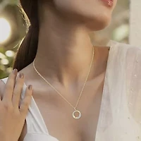 1/3 Ct.tw Round Cut Natural Diamond Open Circle Shape Pendant Necklace with 18" inch Chain in 925 Silver Yellow Plated